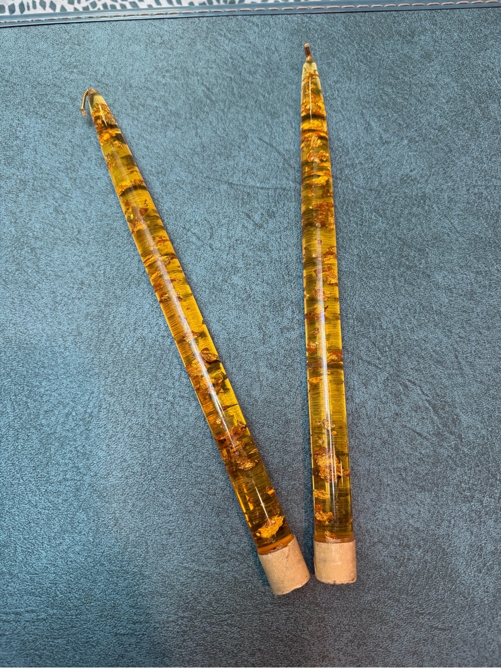 Vintage Amber colour lucite Taper Candles with Inclusions